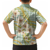 Liko Kukui Hawai'i Palaka Plumeria Kid Hawaiian Shirt Puakenikeni and Maile Lei