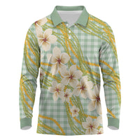 Liko Kukui Hawai'i Palaka Plumeria Long Sleeve Polo Shirt Puakenikeni and Maile Lei