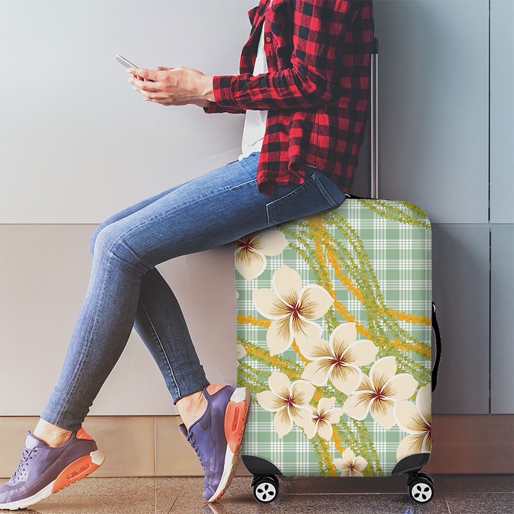 Liko Kukui Hawai'i Palaka Plumeria Luggage Cover Puakenikeni and Maile Lei