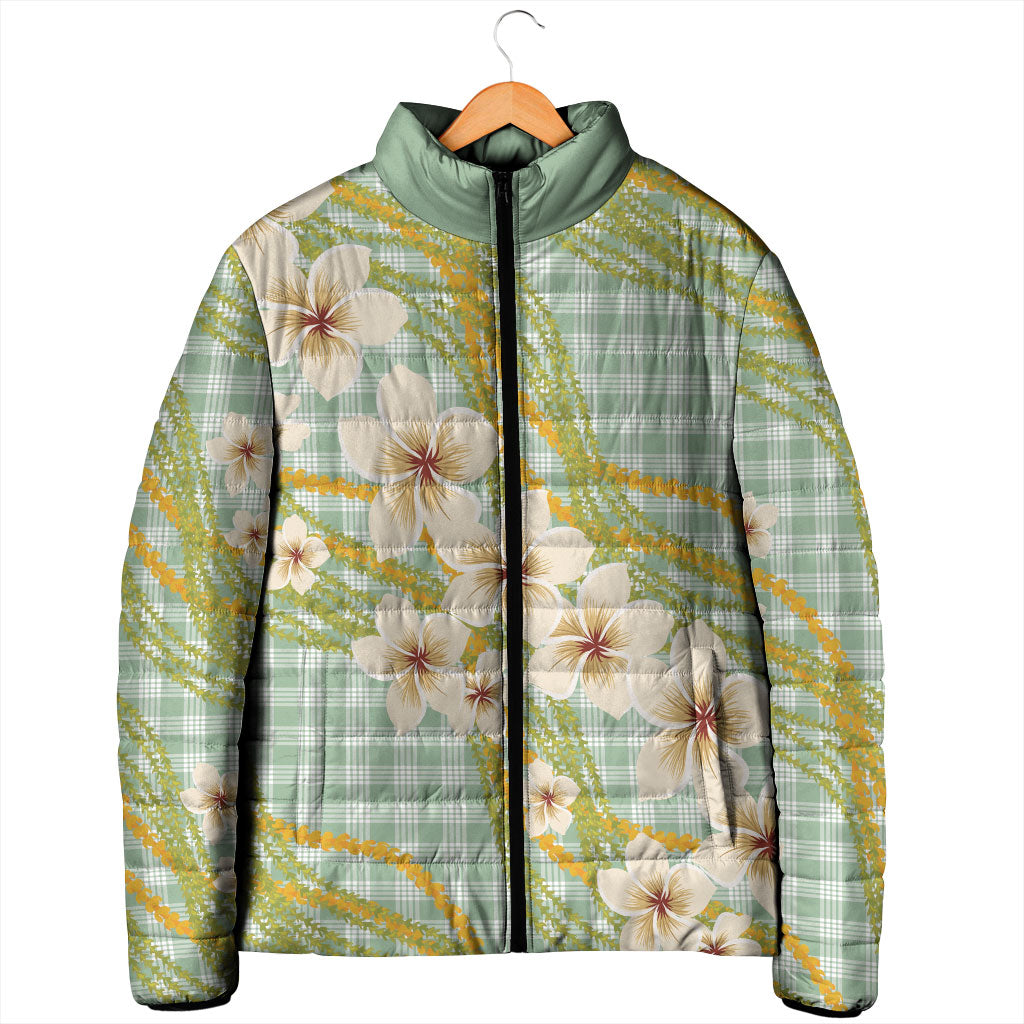 Liko Kukui Hawai'i Palaka Plumeria Padded Jacket Puakenikeni and Maile Lei
