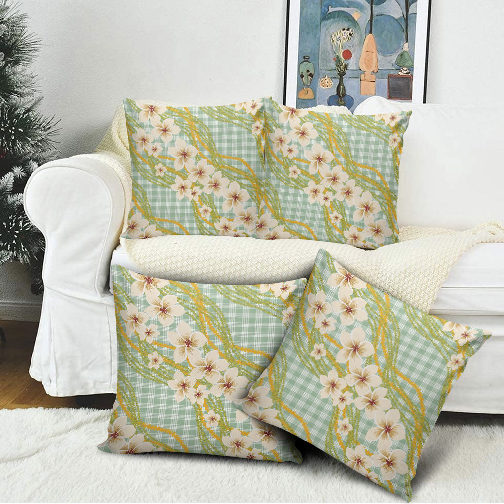 Liko Kukui Hawai'i Palaka Plumeria Pillow Cover Puakenikeni and Maile Lei