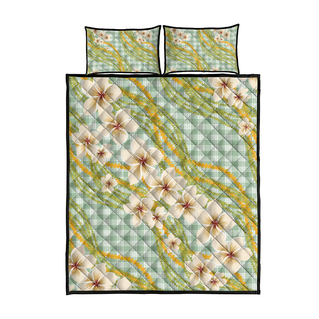 Liko Kukui Hawai'i Palaka Plumeria Quilt Bed Set Puakenikeni and Maile Lei