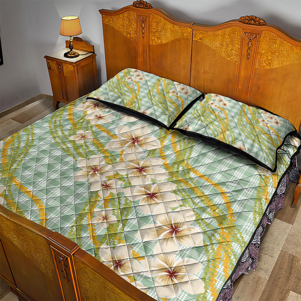 Liko Kukui Hawai'i Palaka Plumeria Quilt Bed Set Puakenikeni and Maile Lei