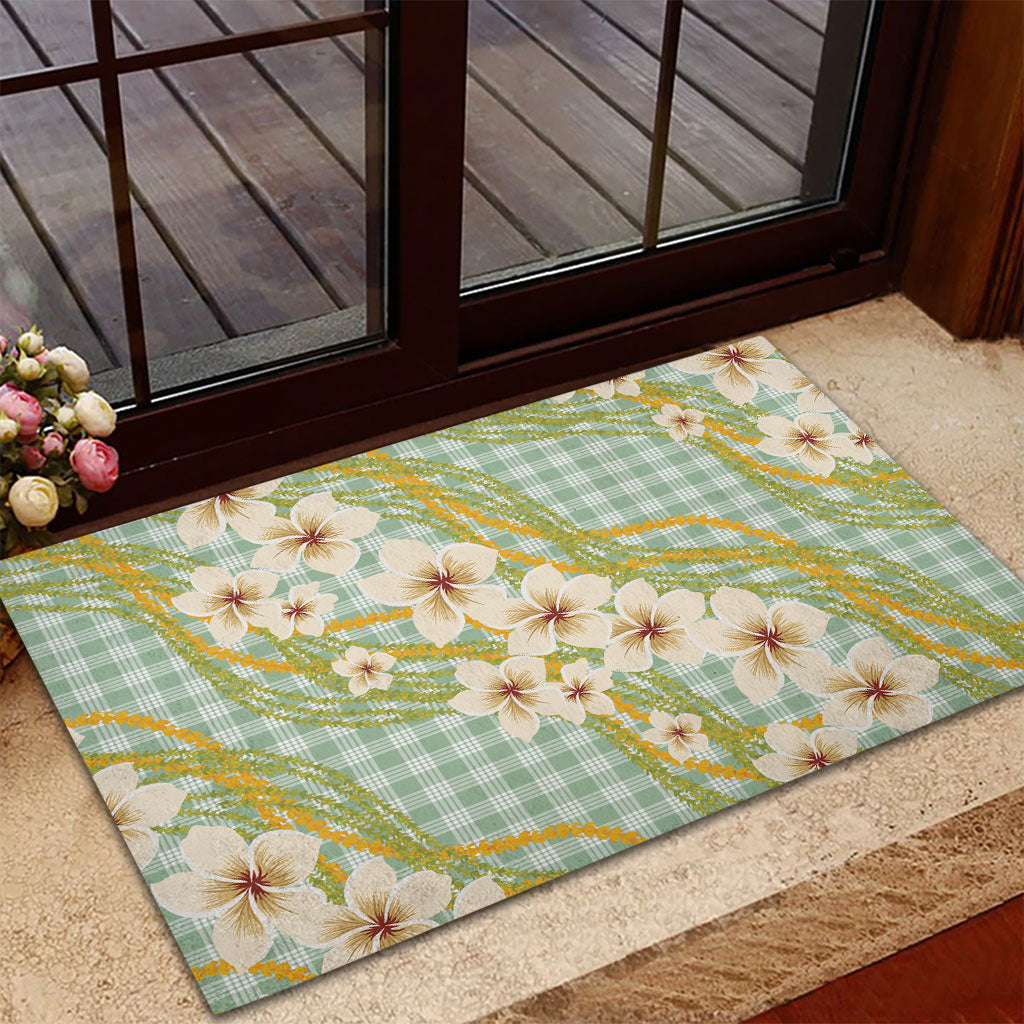 Liko Kukui Hawai'i Palaka Plumeria Rubber Doormat Puakenikeni and Maile Lei