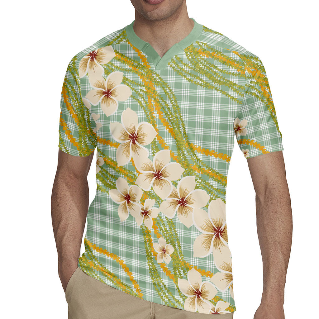 Liko Kukui Hawai'i Palaka Plumeria Rugby Jersey Puakenikeni and Maile Lei