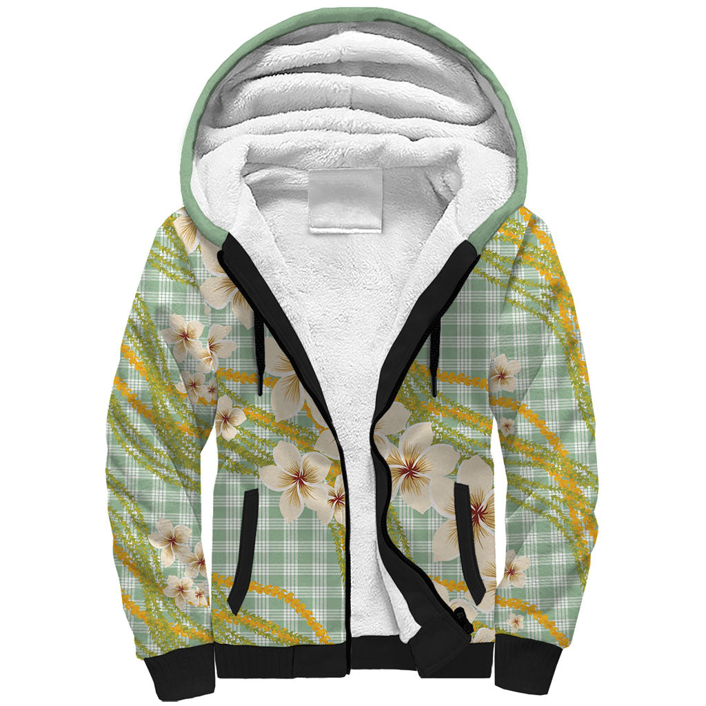 Liko Kukui Hawai'i Palaka Plumeria Sherpa Hoodie Puakenikeni and Maile Lei