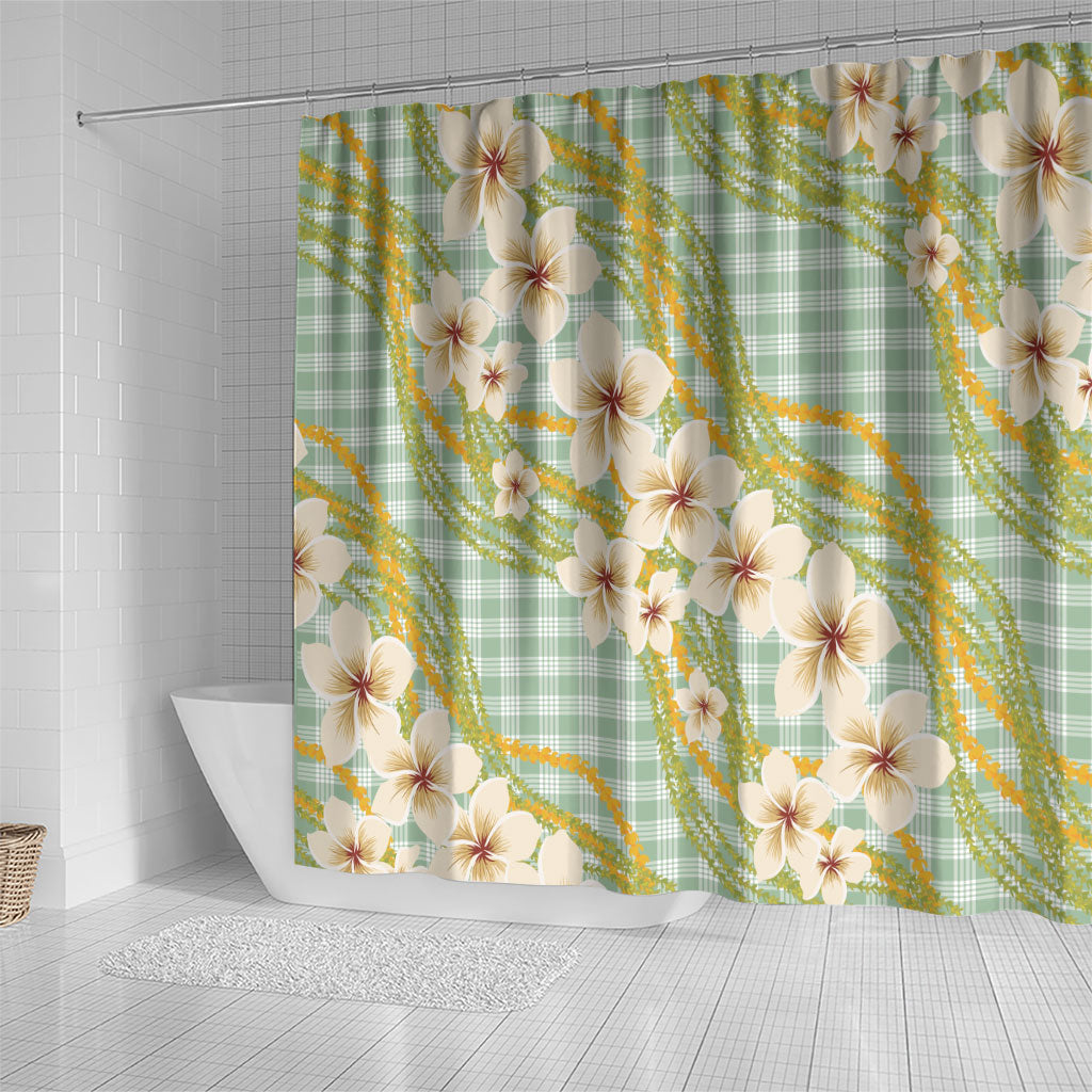 Liko Kukui Hawai'i Palaka Plumeria Shower Curtain Puakenikeni and Maile Lei
