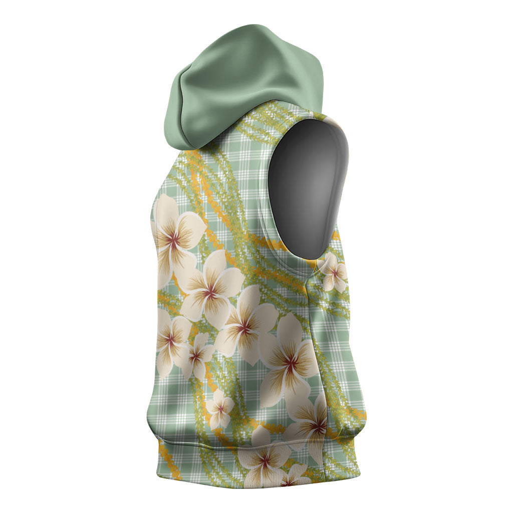 Liko Kukui Hawai'i Palaka Plumeria Sleeveless Hoodie Puakenikeni and Maile Lei