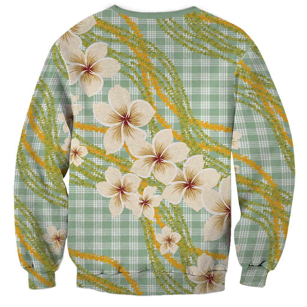 Liko Kukui Hawai'i Palaka Plumeria Sweatshirt Puakenikeni and Maile Lei