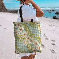 Liko Kukui Hawai'i Palaka Plumeria Tote Bag Puakenikeni and Maile Lei