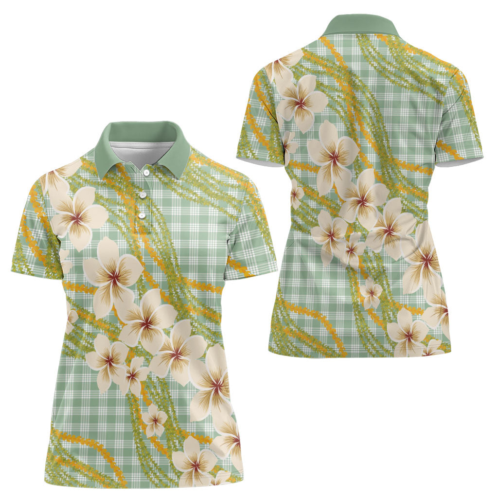 Liko Kukui Hawai'i Palaka Plumeria Women Polo Shirt Puakenikeni and Maile Lei