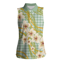 Liko Kukui Hawai'i Palaka Plumeria Women Sleeveless Polo Shirt Puakenikeni and Maile Lei