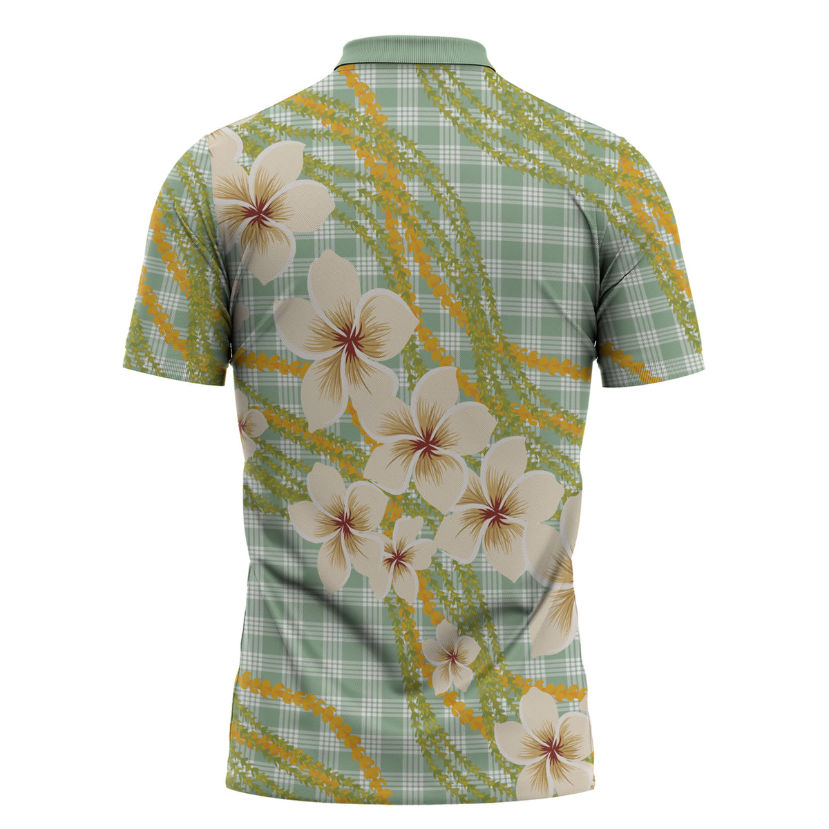 Liko Kukui Hawai'i Palaka Plumeria Zipper Polo Shirt Puakenikeni and Maile Lei