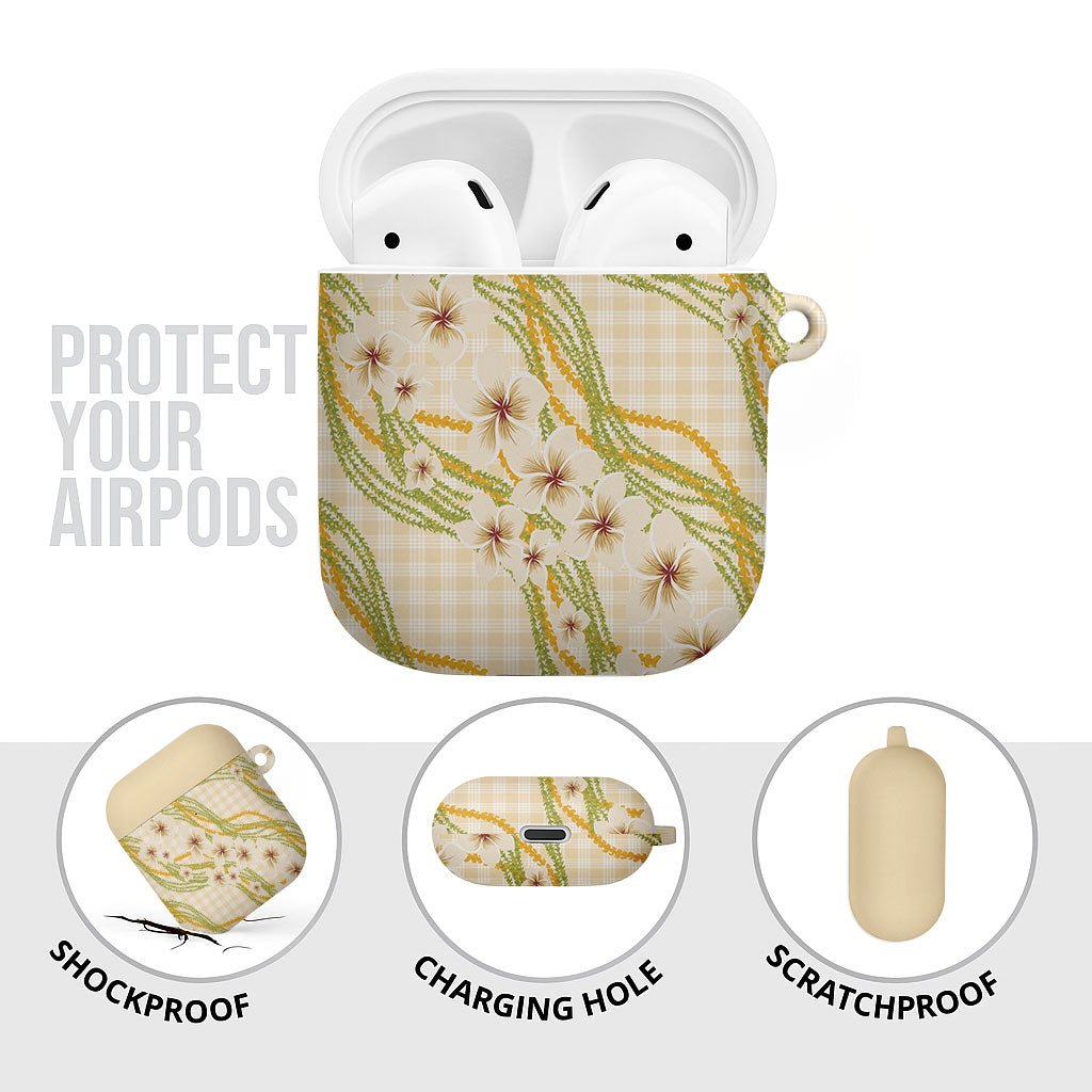 Melemele Ahiahia Hawai'i Palaka Plumeria AirPods Case Puakenikeni and Maile Lei