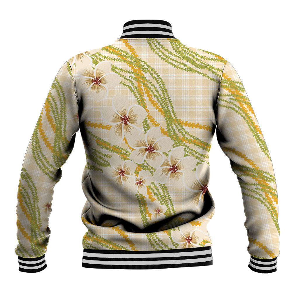 Melemele Ahiahia Hawai'i Palaka Plumeria Baseball Jacket Puakenikeni and Maile Lei