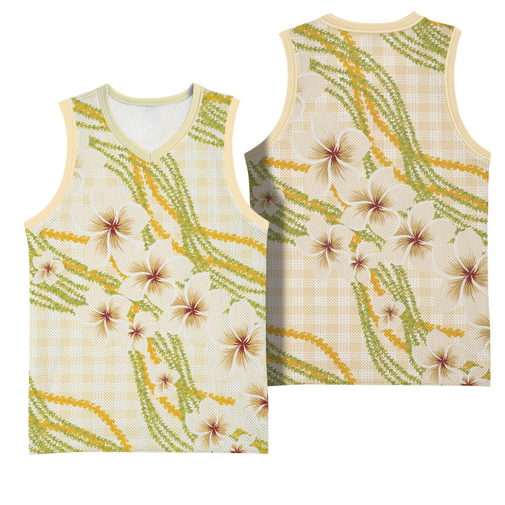 Melemele Ahiahia Hawai'i Palaka Plumeria Basketball Jersey Puakenikeni and Maile Lei