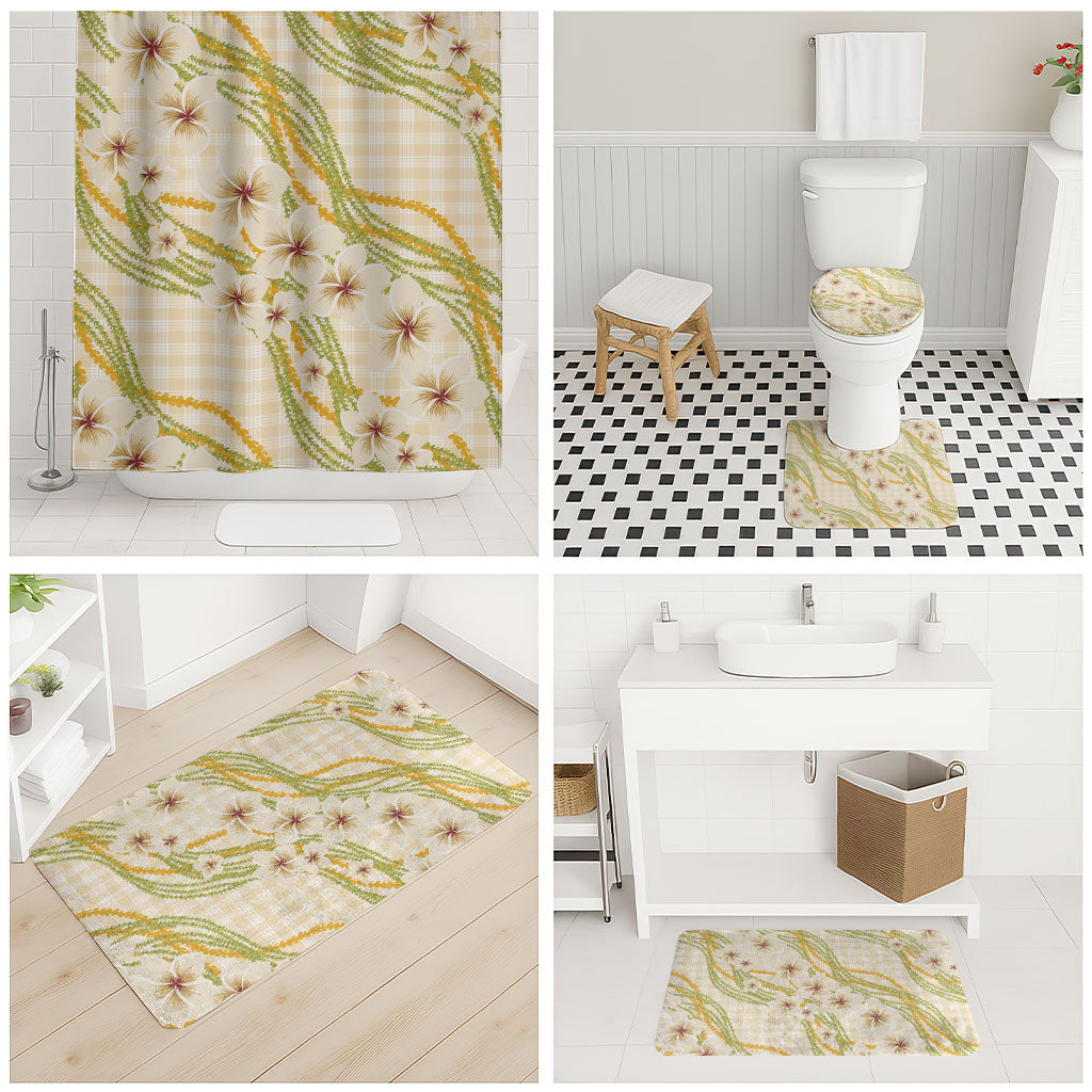 Melemele Ahiahia Hawai'i Palaka Plumeria Bathroom Set Puakenikeni and Maile Lei