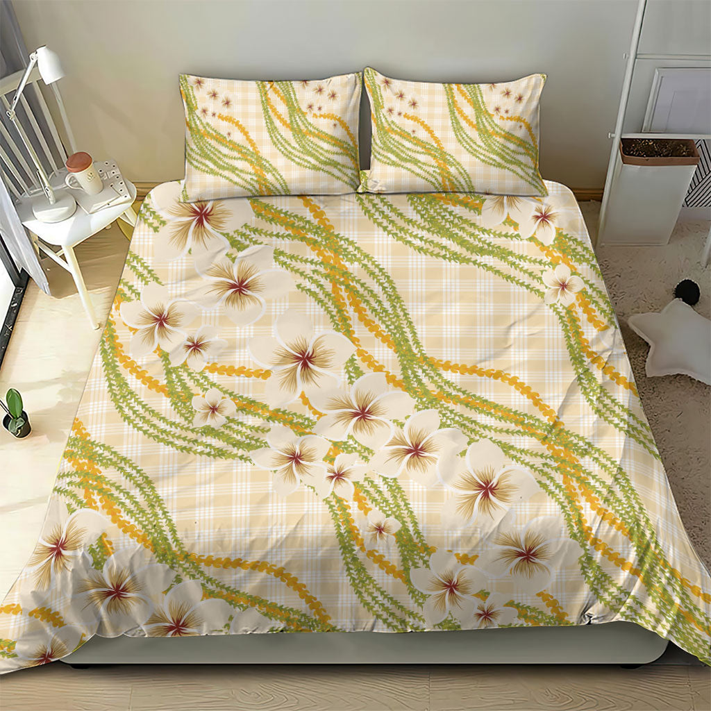 Melemele Ahiahia Hawai'i Palaka Plumeria Bedding Set Puakenikeni and Maile Lei