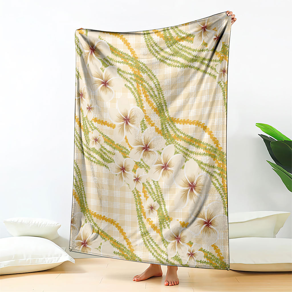 Melemele Ahiahia Hawai'i Palaka Plumeria Blanket Puakenikeni and Maile Lei