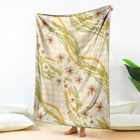 Melemele Ahiahia Hawai'i Palaka Plumeria Blanket Puakenikeni and Maile Lei