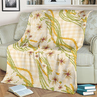Melemele Ahiahia Hawai'i Palaka Plumeria Blanket Puakenikeni and Maile Lei