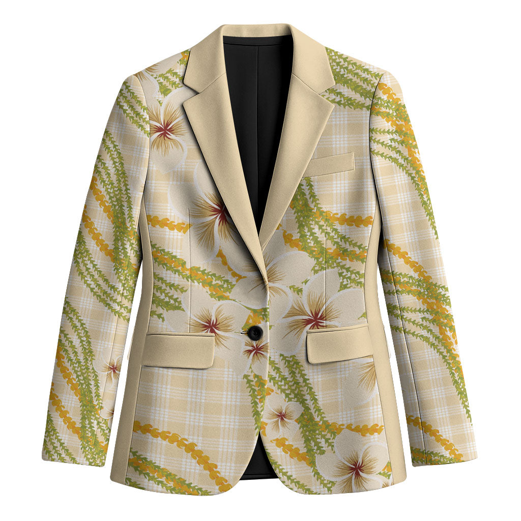 Melemele Ahiahia Hawai'i Palaka Plumeria Blazer Puakenikeni and Maile Lei