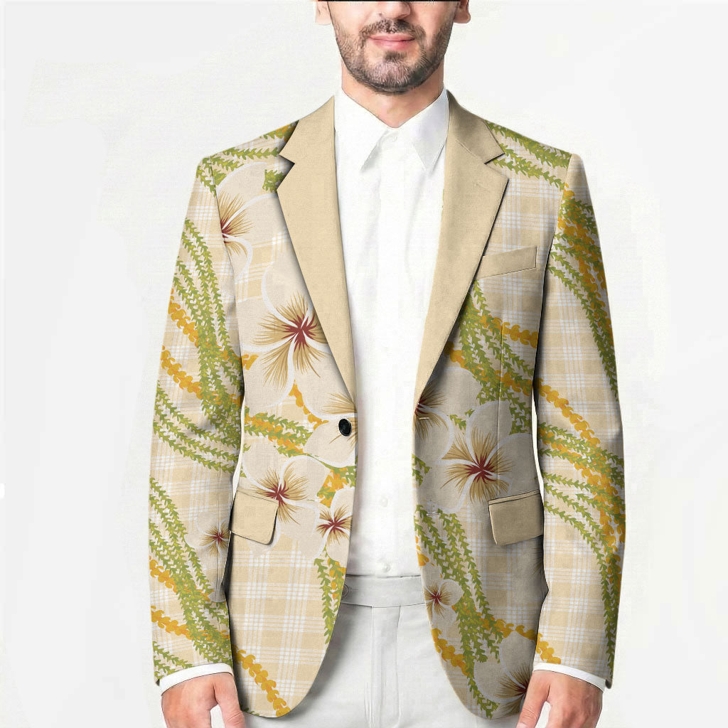 Melemele Ahiahia Hawai'i Palaka Plumeria Blazer Puakenikeni and Maile Lei
