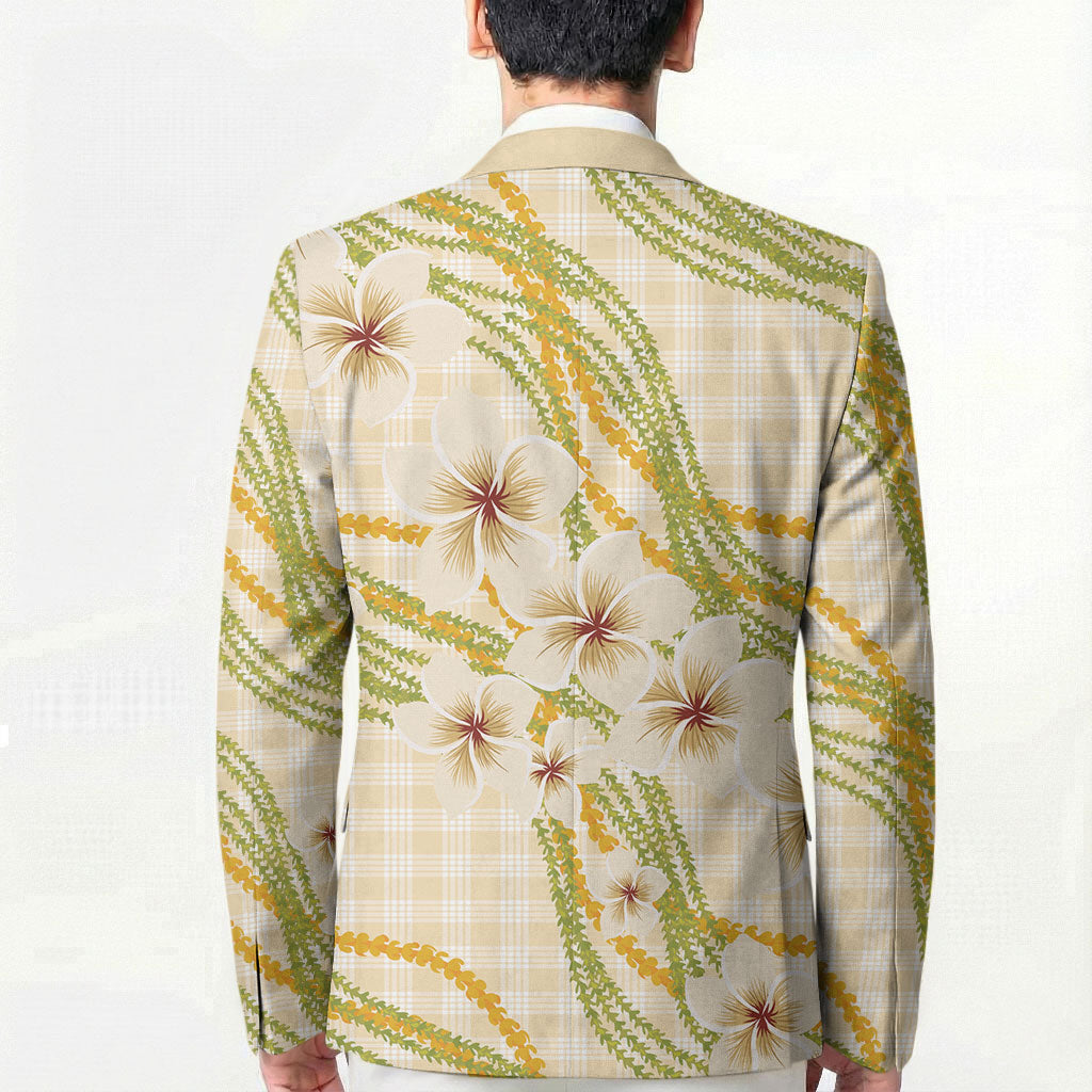 Melemele Ahiahia Hawai'i Palaka Plumeria Blazer Puakenikeni and Maile Lei