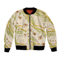 Melemele Ahiahia Hawai'i Palaka Plumeria Bomber Jacket Puakenikeni and Maile Lei
