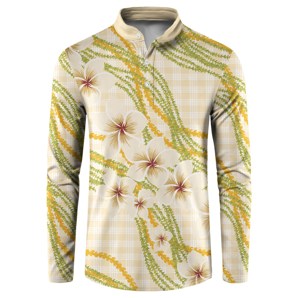Melemele Ahiahia Hawai'i Palaka Plumeria Button Sweatshirt Puakenikeni and Maile Lei