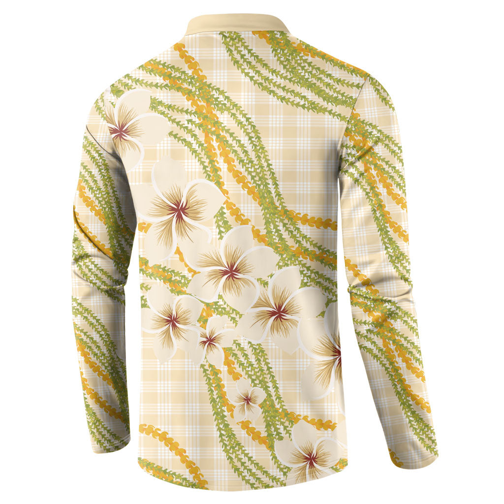 Melemele Ahiahia Hawai'i Palaka Plumeria Button Sweatshirt Puakenikeni and Maile Lei