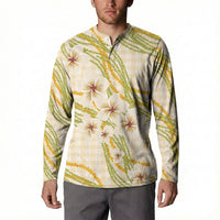 Melemele Ahiahia Hawai'i Palaka Plumeria Button Sweatshirt Puakenikeni and Maile Lei