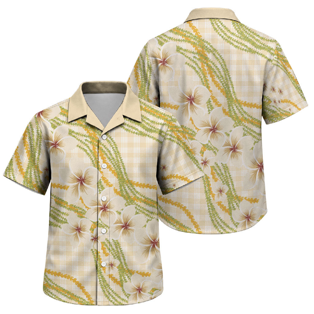 Melemele Ahiahia Hawai'i Palaka Plumeria Family Matching Long Sleeve Bodycon Dress and Hawaiian Shirt Puakenikeni and Maile Lei