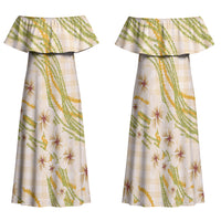 Melemele Ahiahia Hawai'i Palaka Plumeria Family Matching Off Shoulder Maxi Dress and Hawaiian Shirt Puakenikeni and Maile Lei