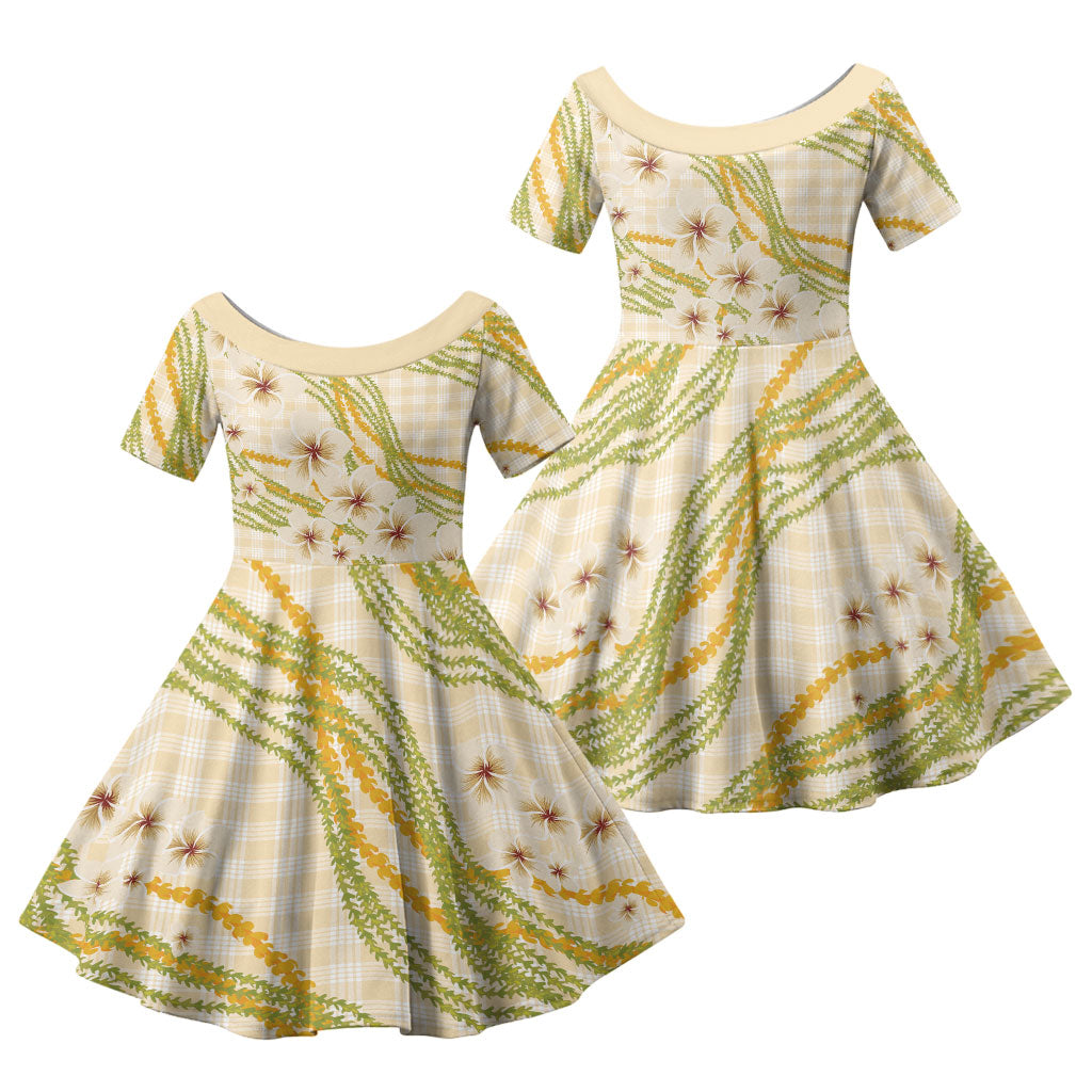 Melemele Ahiahia Hawai'i Palaka Plumeria Family Matching Tank Maxi Dress and Hawaiian Shirt Puakenikeni and Maile Lei