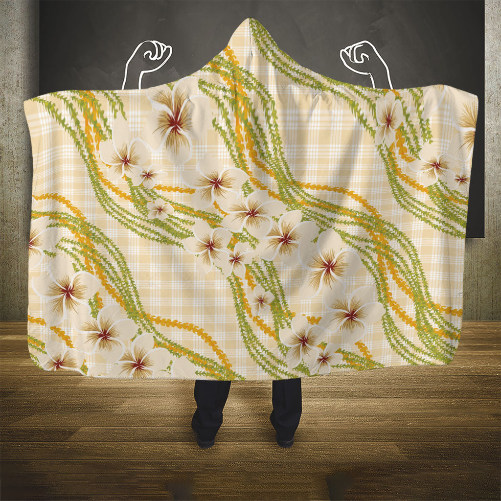Melemele Ahiahia Hawai'i Palaka Plumeria Hooded Blanket Puakenikeni and Maile Lei