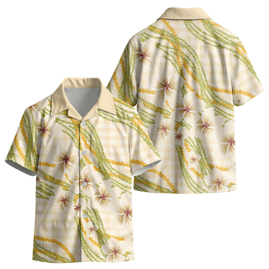 Melemele Ahiahia Hawai'i Palaka Plumeria Kid Hawaiian Shirt Puakenikeni and Maile Lei