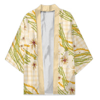 Melemele Ahiahia Hawai'i Palaka Plumeria Kimono Puakenikeni and Maile Lei