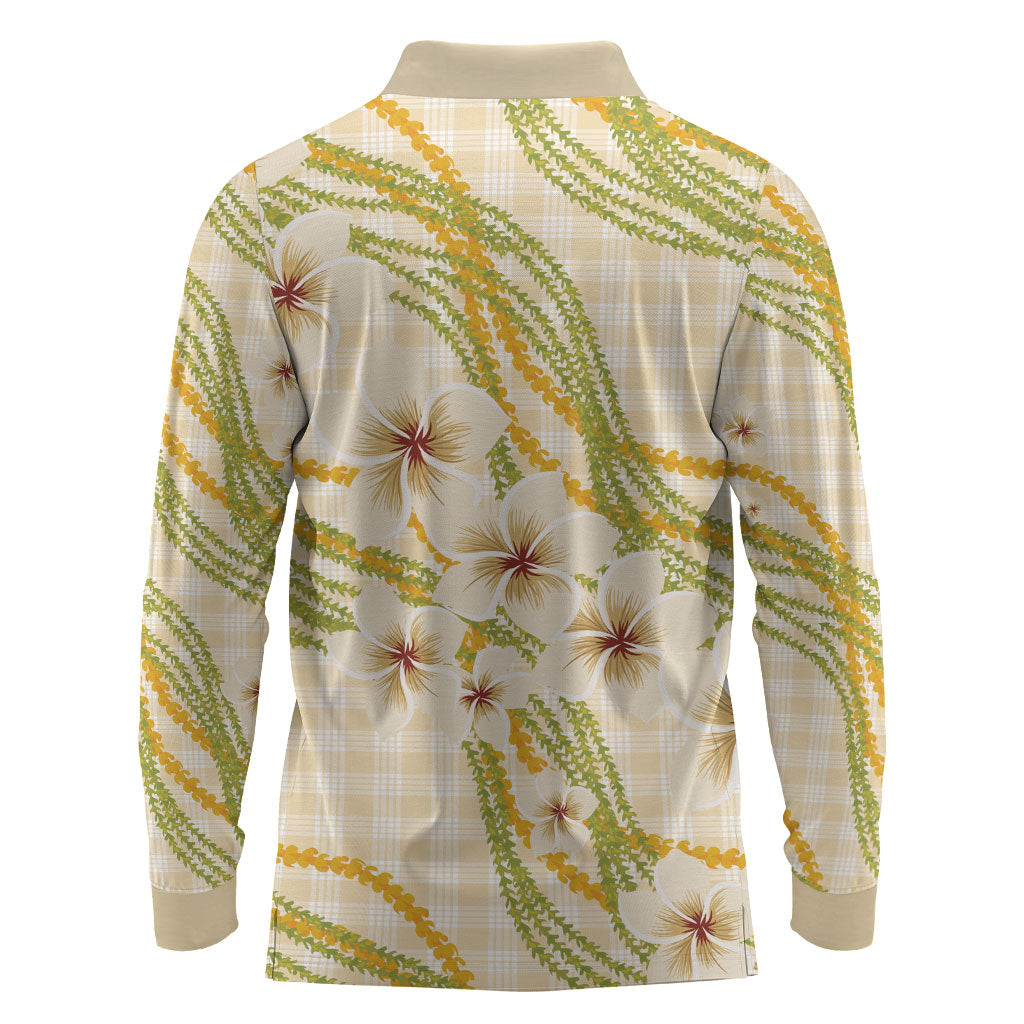 Melemele Ahiahia Hawai'i Palaka Plumeria Long Sleeve Polo Shirt Puakenikeni and Maile Lei