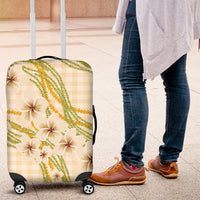 Melemele Ahiahia Hawai'i Palaka Plumeria Luggage Cover Puakenikeni and Maile Lei