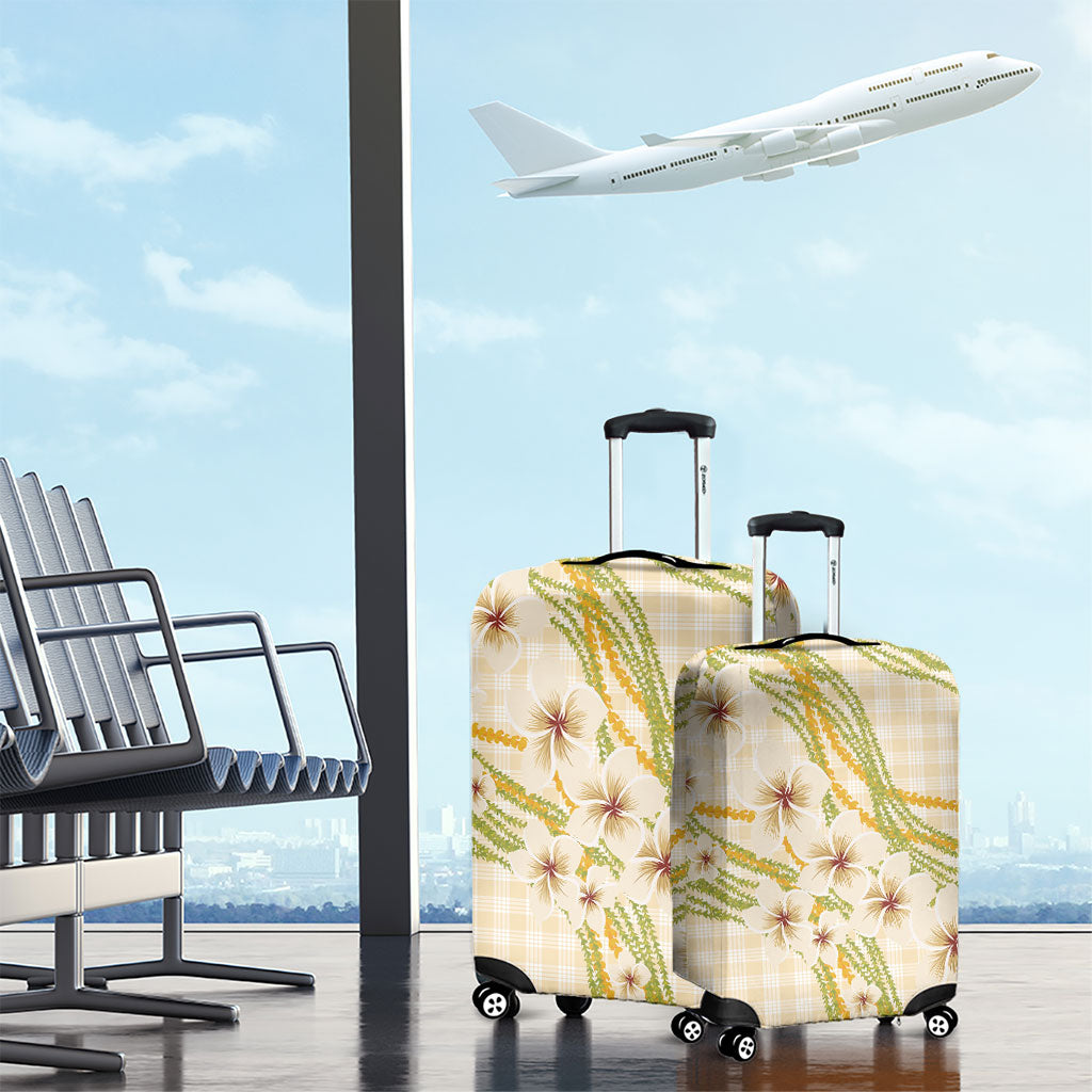 Melemele Ahiahia Hawai'i Palaka Plumeria Luggage Cover Puakenikeni and Maile Lei