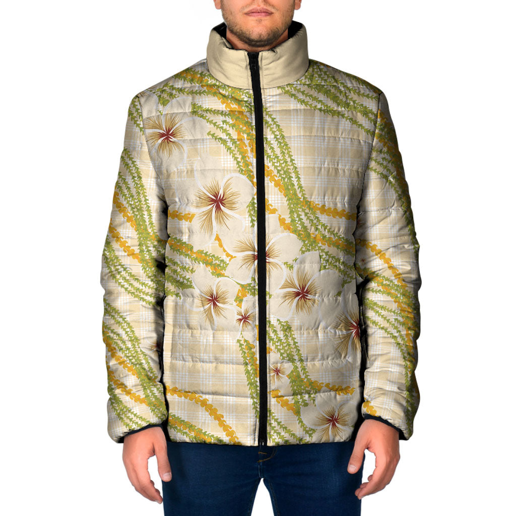 Melemele Ahiahia Hawai'i Palaka Plumeria Padded Jacket Puakenikeni and Maile Lei