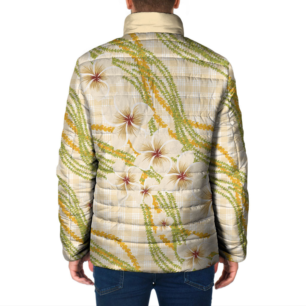 Melemele Ahiahia Hawai'i Palaka Plumeria Padded Jacket Puakenikeni and Maile Lei