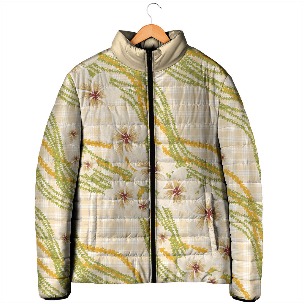 Melemele Ahiahia Hawai'i Palaka Plumeria Padded Jacket Puakenikeni and Maile Lei