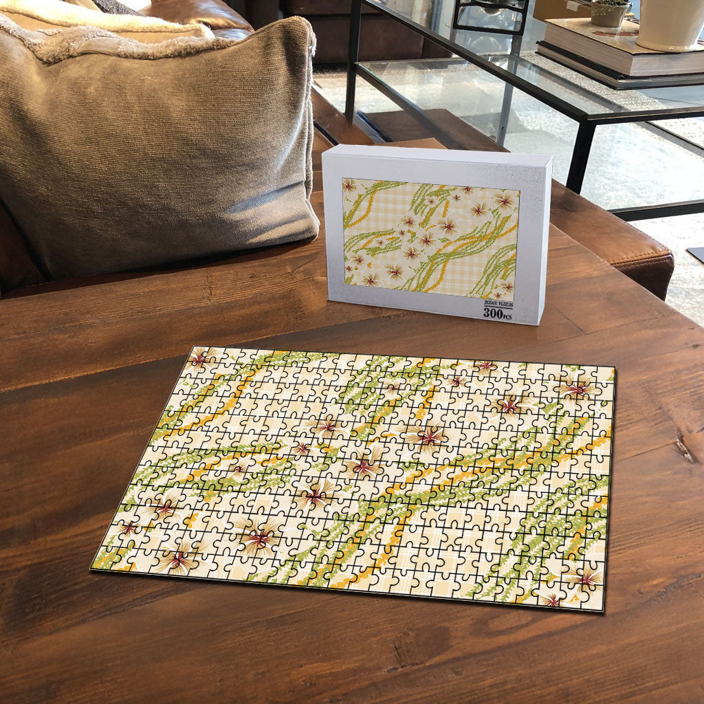 Melemele Ahiahia Hawai'i Palaka Plumeria Puzzle Puakenikeni and Maile Lei