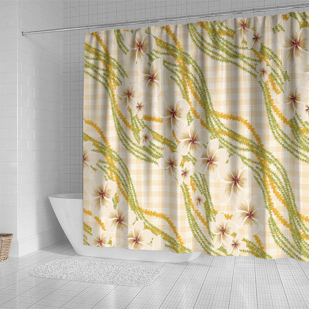 Melemele Ahiahia Hawai'i Palaka Plumeria Shower Curtain Puakenikeni and Maile Lei