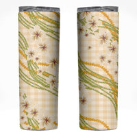 Melemele Ahiahia Hawai'i Palaka Plumeria Skinny Tumbler Puakenikeni and Maile Lei