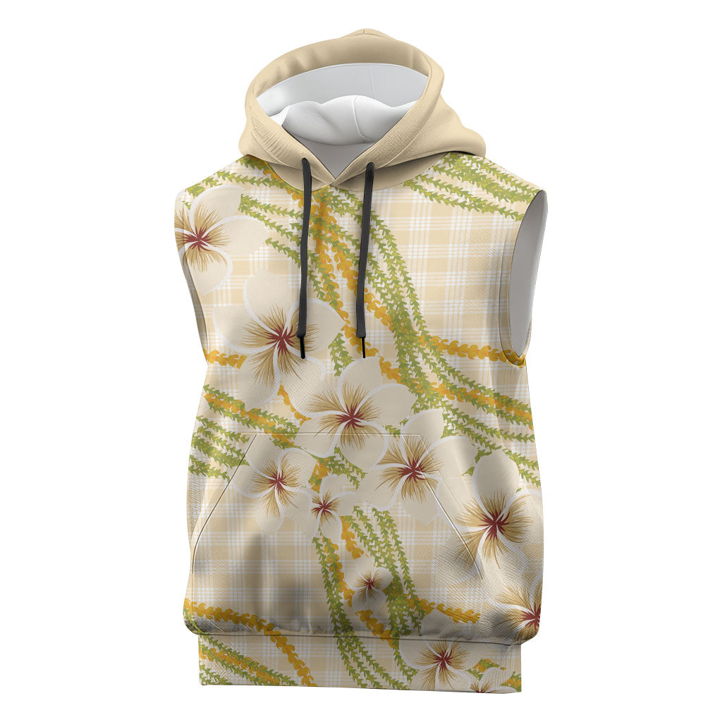 Melemele Ahiahia Hawai'i Palaka Plumeria Sleeveless Hoodie Puakenikeni and Maile Lei