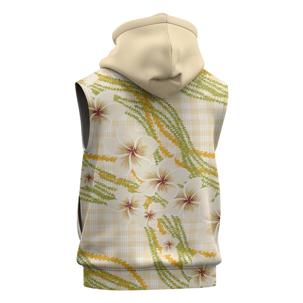 Melemele Ahiahia Hawai'i Palaka Plumeria Sleeveless Hoodie Puakenikeni and Maile Lei