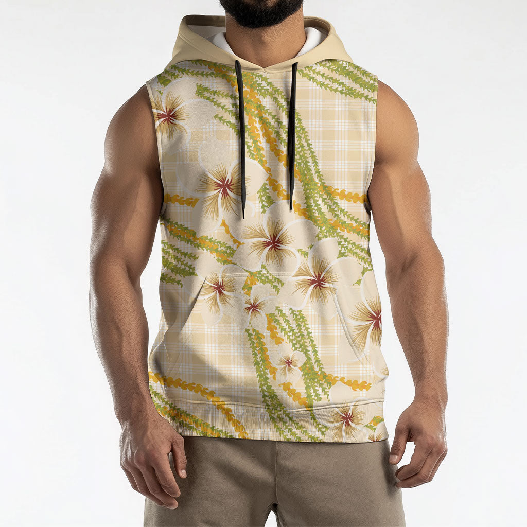 Melemele Ahiahia Hawai'i Palaka Plumeria Sleeveless Hoodie Puakenikeni and Maile Lei